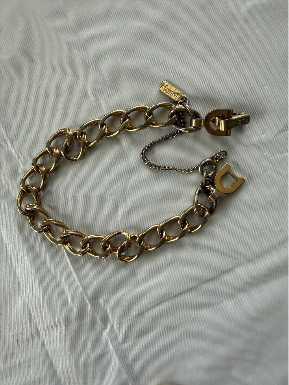 Vintage Signed Monet Gold Tone Chain Double Link with Safety Chain Bracelet